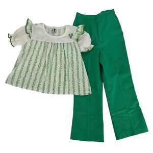 Vintage Girl’s Outfit Garanimals Pants Shirt Floral Green Size 6